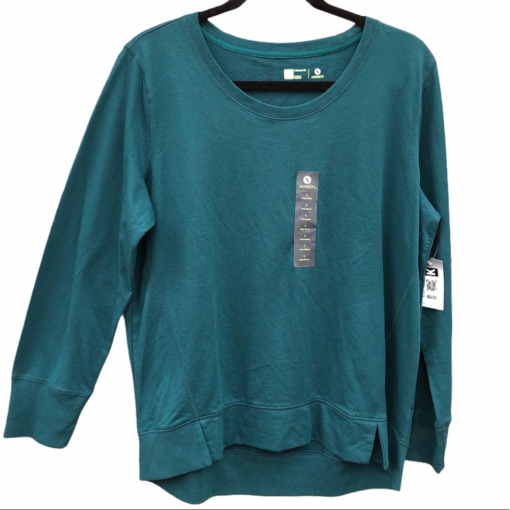 Xersion Large Shirt Teal Active long Sleeve Thick Tee Top Lightweight Sweatshirt